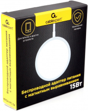 Зарядное устройство Cablexpert MP3A-PC-34 (беспроводное с магнитным выравниванием, 3A, 15W, кабель Type-C 1m, 54x54x5.5mm, white)