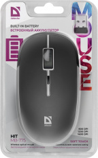 Мышь беспроводная Defender HIT MB-775 (optical, 1600dpi, аккумулятор 400mAh, soft-touch, black-silver)