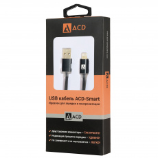 Кабель USB 2.0 Am - Lightning 1.0m (ACD-U915-P6B, мультиразъёмы, плоский силиконовый шнур, индикатор заряда, black) ACD