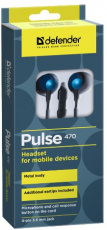 Наушники Defender Pulse 470 (затычки, для мобильных устройств, с микрофоном, 1.2m, black-blue)