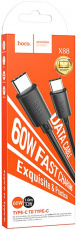 Кабель USB 2.0 Type-C - Type-C 1.0m (X88 Gratified, 3A, 60W, быстрая зарядка, black) hoco
