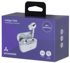 Гарнитура Accesstyle Indigo TWS (затычки, беспроводная, Bluetooth 5.0, с микрофоном, до 2 часов работы от батареи, white)