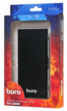 Внешний аккумулятор Buro RA-12000-AL-BK (литий-полимерный, 12000mAh, 2*USB - 3A, вход 1.5А, black)