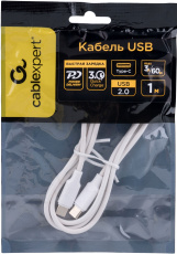Кабель USB 2.0 Type-C - Type-C 1.0m (CC-USB2-CMCM-60-1M-W, медь, 3A, 60W, быстрая зарядка, QC3.0, PD, white) Cablexpert