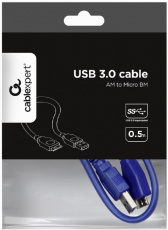 Кабель USB 3.0 Am - micro USB 0.5m (CCP-mUSB3-AMBM-0.5M, медь, двойное экранирование, blue) Cablexpert