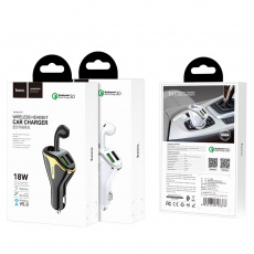 Гарнитура автомобильная (Handsfree) hoco E47 Traveller (вкладыш моно правый, беспроводная, Bluetooth 5.0, с микрофоном, до 2.5 часов работы от батареи, зарядное устройство в прикуриватель, 2*USB 3.1A, быстрая зарядка, black)