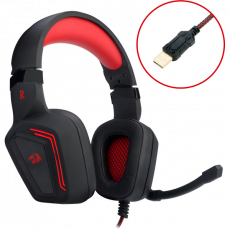 Наушники Redragon MUSES (полноразмерные закрытые, подключение по USB, c микрофоном, игровые, 2.2m, black-red)