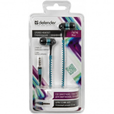 Наушники Defender ZigZag (затычки, для мобильный устройств, с микрофоном, 1.1m, blue)
