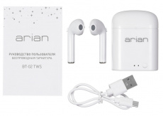 Гарнитура Arian BT-02 TWS (затычки, беспроводная, Bluetooth 5.0, с микрофоном, до 3 часов работы от батареи, white)