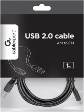 Кабель USB 2.0 Am - Type-C 1.0m (CCP-USB2-AMCM-1M, 3A, 36W, быстрая зарядка, QC3.0, экранированный, black) Cablexpert