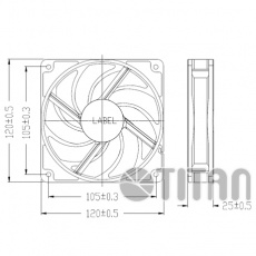 Вентилятор Titan TFD-12025H12ZP/KE(RB) (120x120x25mm, Z-axis, 210-2100rpm, 5-37dBa, Anti-vibration, 4pin, PWM, white-blue) RTL