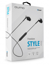 Гарнитура QUMO Freedom Style Mini  (затычки, беспроводная, Bluetooth 4.2+EDR, с микрофоном, 80mAh, до 3.5 часов работы от батареи, black-grey)